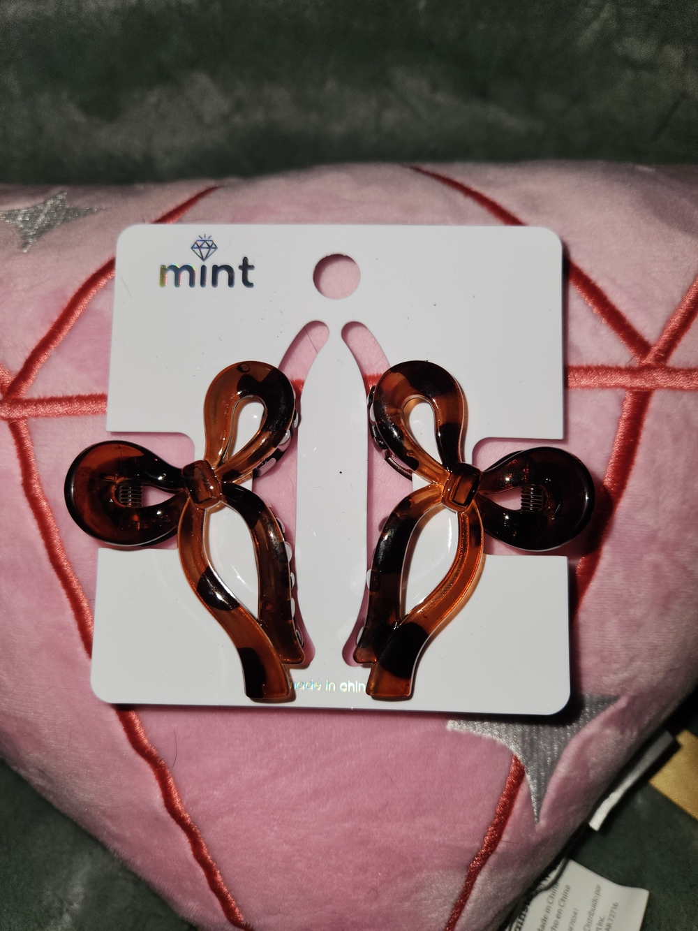 Mint Tortoiseshell Brown Bow Hair Clips